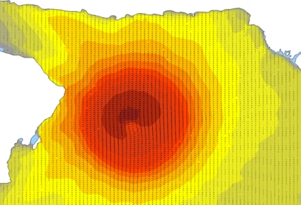 Computed wave field during cyclone Gonu, 2007.